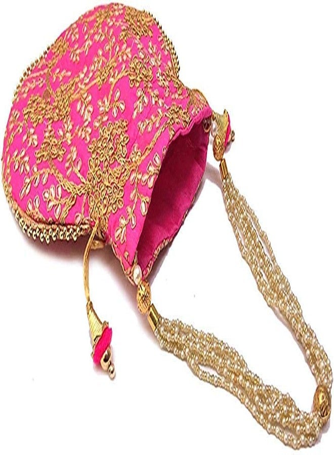 STLYZ Women's Potli Bag (Set Of 2) Rajasthani Style Silk Potli Handbag Wristlet Clutch Batwa Golden Work Embroidery Potli Wedding Gift For Ladies Ethnic Women Fashion Potli - Image 2